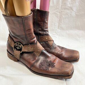 Mark Nason boots Cabrillo brown leather square toe harness dragon size 13 zip up